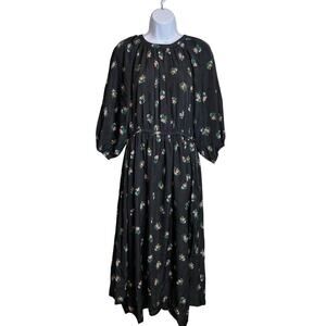 Zaikamoya‎ Women's Black Floral Midi Dress Size L Modest